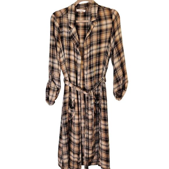 Gilded Intent plaid long cardigan coat. Size M. - Picture 1 of 6